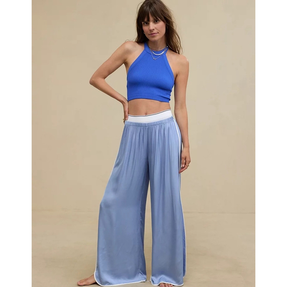 Aerie | Women's Ribbed Blue Halter Racerback High Neck Bra Crop Top, Size S - Picture 8 of 8
